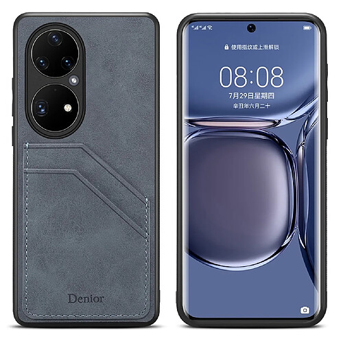 Coque en TPU + PU double porte-cartes, hybride gris pour votre Huawei P50 Pro