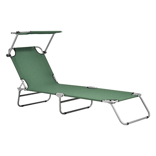 Transat avec Pare-Soleil Argozelo Inclinable Acier Polyester Argenté Mat Vert Foncé [casa.pro]