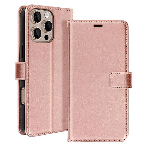 Mayaxess Étui pour iPhone 16 Pro Max Portefeuille avec Dragonne Rose Champagne