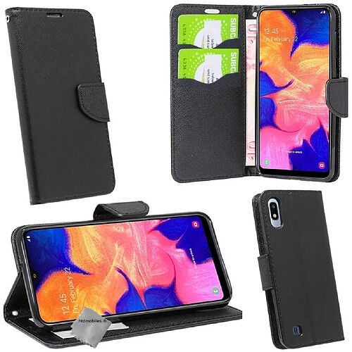 Htdmobiles Housse etui portefeuille pour Samsung Galaxy A10 + verre trempe - NOIR / NOIR