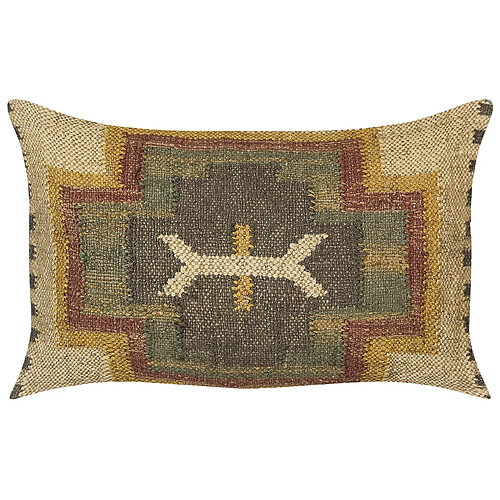 Beliani Coussin PULICAT Jute 30 x 50 cm Géométrique Vert