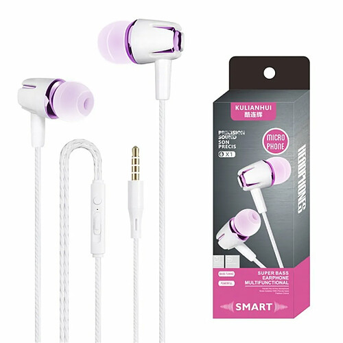 Écouteurs De Caisson De Basses Filaires Écouteurs Intra-Auriculaires Stéréo Avec Micro Casque D'Appel Mains Libres Blanc Violet