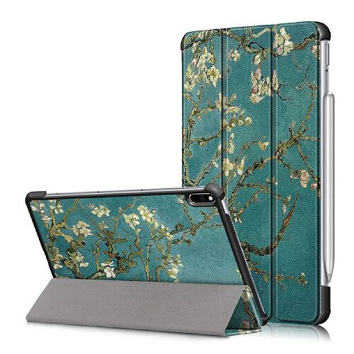 Etui en PU Impression de motifs avec support tri-pliure fleur de prunier pour votre Huawei MatePad Pro 10.8 (2021)/(2019)