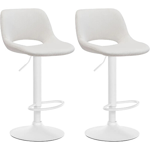 Decoshop26 Tabourets de bar chaises haute x2 avec repose-pieds en velours crème piètement métallique blanc 10_0004086