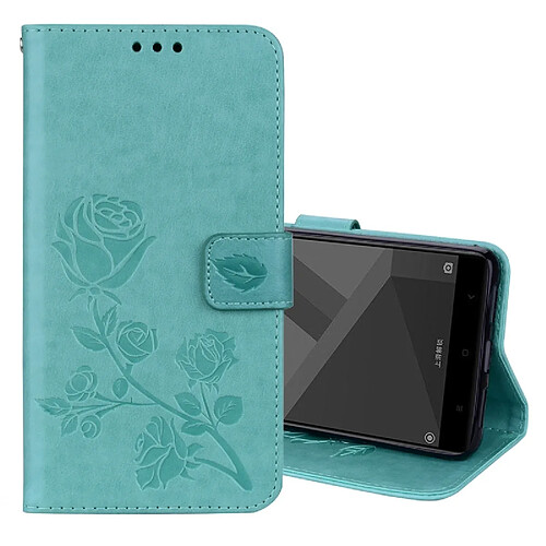 Wewoo Housse Étui vert pour cartes et porte-monnaie Xiaomi Redmi Note 4X Roses Pressé Fleurs Motif Flip en cuir avec titulaire fentes