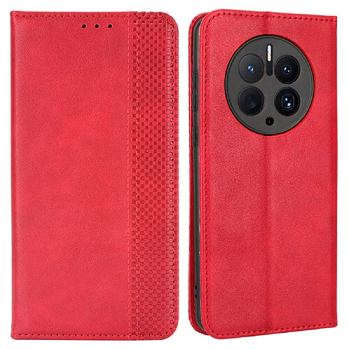 Etui en PU texture vintage, magnétique auto-absorbée avec support pour votre Huawei Mate 50 Pro 4G - rouge