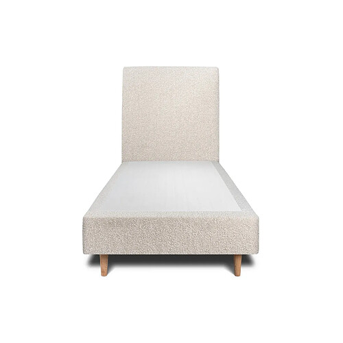 Sommeil de plomb Lit 90x190cm avec tête de lit tapissier bouclette et sommier tapissier beige - Hauteur totale : 35cm