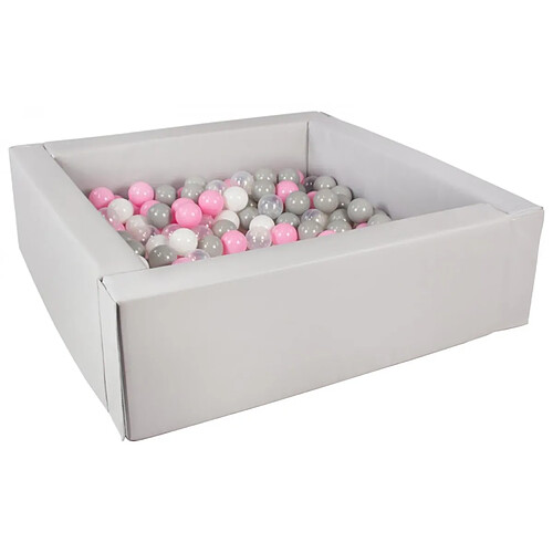 Velinda Piscine à balles carrée avec 300 balles - gris/blanc, transparent, rose clair, gris