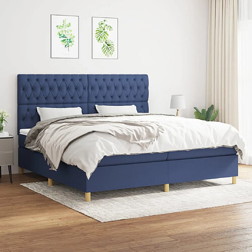 vidaXL Sommier à lattes de lit avec matelas Bleu 200x200 cm Tissu