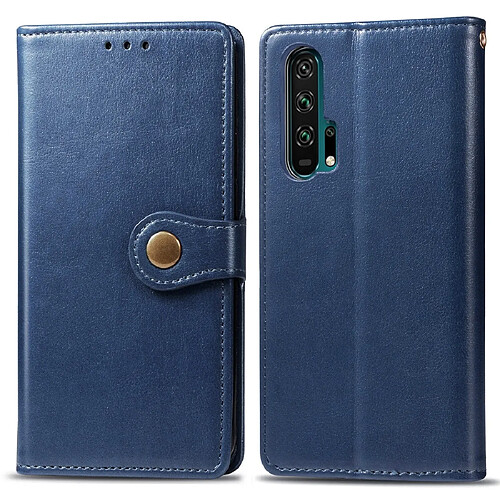 Wewoo Housse Coque Étui en cuir de protection pour téléphone portable avec boucle de couleur unie rétro lanière et cadre photo et fente carte et portefeuille et fonction de support Huawei Honor 20 Pro bleu