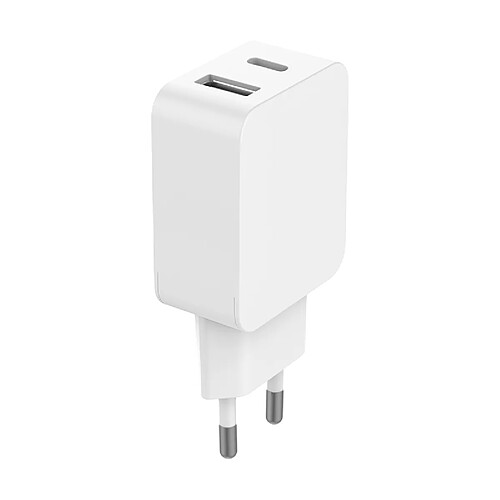 Double Chargeur maison USB A+C PD 37W (12+25W) Power Delivery GaN Blanc Bigben