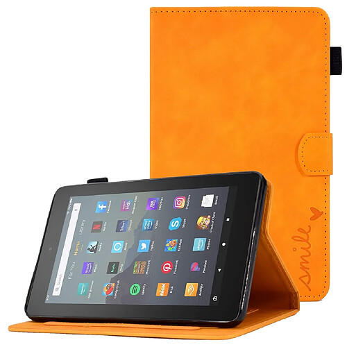 Etui en PU motif en forme de cœur avec support et porte-cartes pour votre Amazon Fire 7 (2015)/(2017)/(2019) - kaki