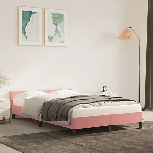 vidaXL Cadre de lit et tête de lit sans matelas rose 120x200cm velours