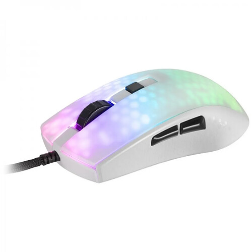 Souris de jeu ultralégère Mars Gaming MMR - 58 g - Éclairage RVB - Capteur optique 12800 DPI - Commutateurs mécaniques Huano - Câble paracorde plume - Couleur blanche