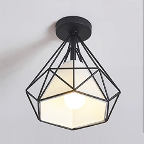 Stoex Retro Plafonnier Industrielle Cage en forme Diamant en Métal Fer Lustre Suspension Luminaire pour Salon Salle Chambre Décorer Maison Cuisine - Noir