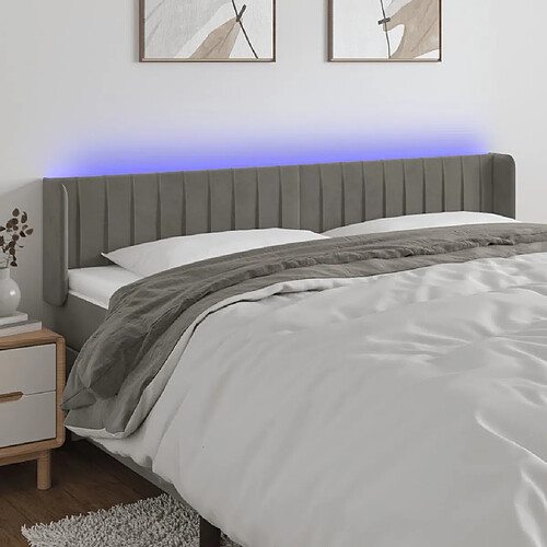 Maison Chic Tête de lit scandinave à LED,meuble de chambre Gris clair 203x16x78/88 cm Velours -MN47790