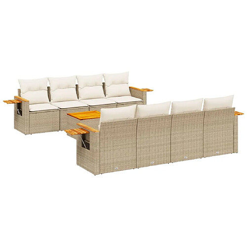 Maison Chic Salon de jardin avec coussins 9 pcs | Ensemble de Table et chaises | Mobilier d'Extérieur beige résine tressée -GKD15815