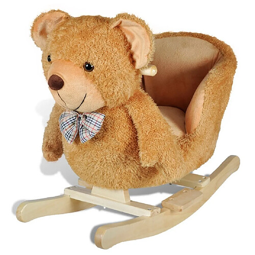 Helloshop26 Siège fauteuil chaise à bascule enfant jouet tissu marron 0102024