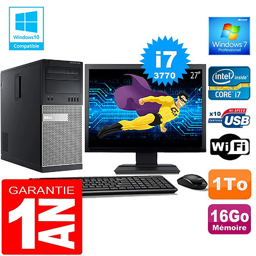 PC Tour DELL 7010 Core I7-3770 Ram 16Go Disque 1 To Wifi W7 Ecran 27" · Occasion