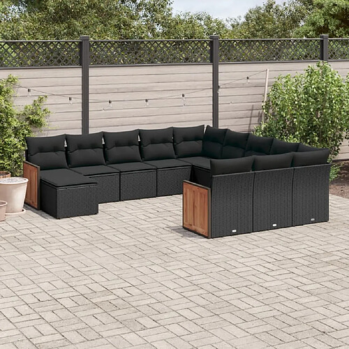 vidaXL Salon de jardin 12 pcs avec coussins noir résine tressée