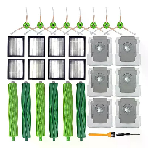 Kit de pièces de rechange compatibles avec IRobot Roomba I7 + I6 + I8 E5 E6 E7, rouleau en caoutchouc, filtres, brosses latérales, sac à poussière