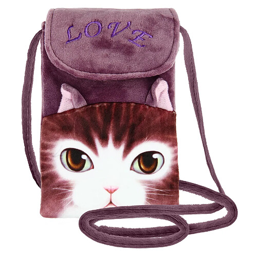 Avizar Pochette Bandoulière pour Smartphone en Tissu Design Chat Violet