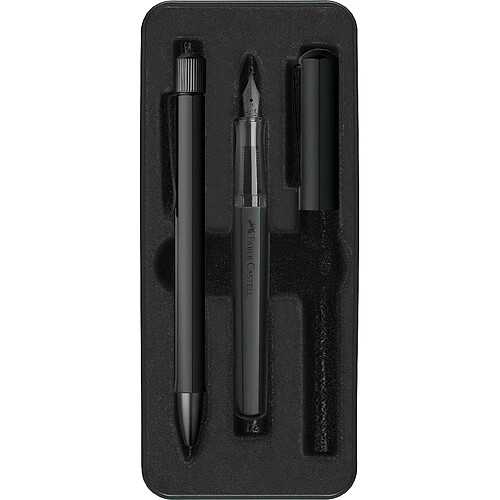 Faber-Castell 140579 Coffret cadeau Hexo noir avec stylo plume M et stylo à bille B