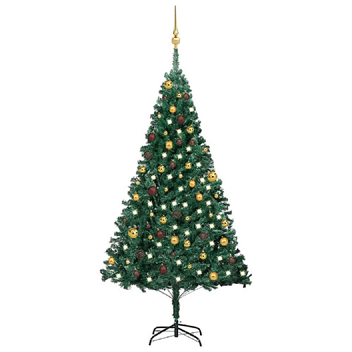 vidaXL Arbre de Noël artificiel pré-éclairé et boules vert 180 cm PVC