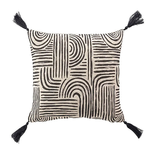 Douceur D'Interieur Coussin déhoussable ESTERO - Polycoton imprimé - 45 x 45 cm - Ecru et noir