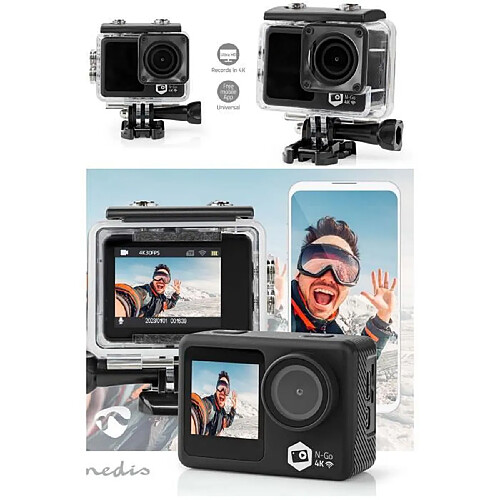 NEDIS Caméra sport 4K T Ultra HD WIFI Type GOPRO 20 MPixel Support Étanche 30.0 m 90 min Wi-Fi pour Android™ / IOS