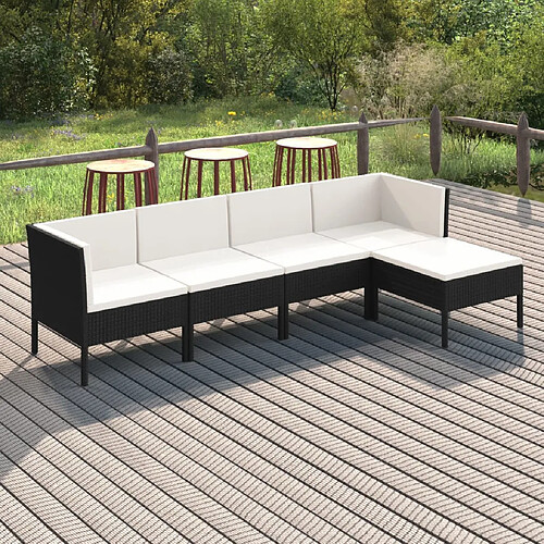 vidaXL Salon de jardin 5 pcs avec coussins résine tressée noir