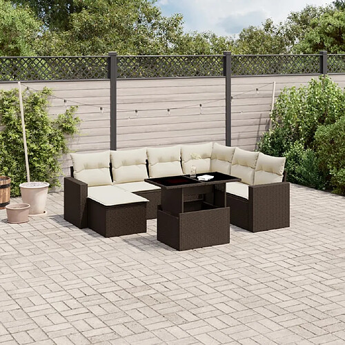 vidaXL Salon de jardin 8 pcs avec coussins marron résine tressée