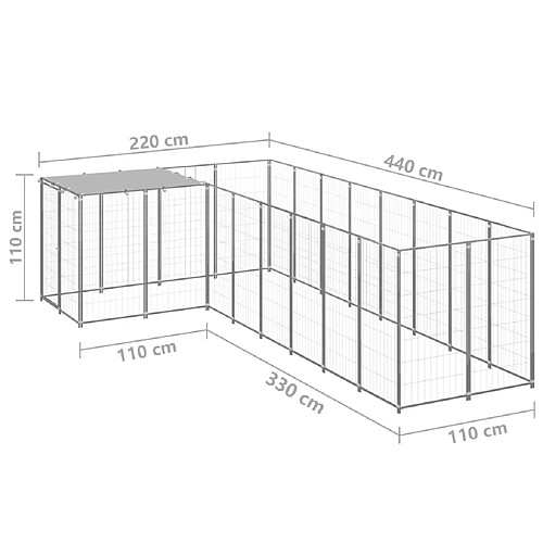 Helloshop26 Chenil extérieur cage enclos parc animaux chien argenté 6,05 m² acier 02_0000293