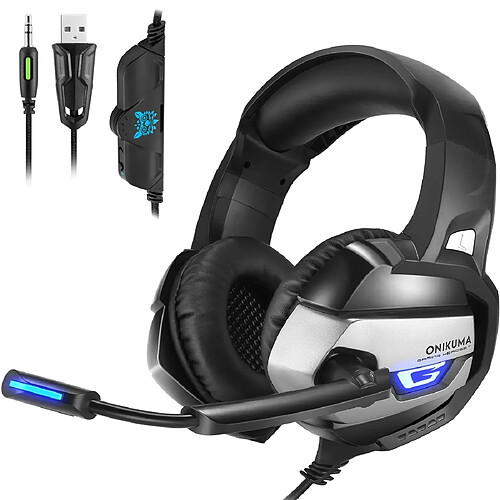 Wewoo Casque noir et gris pour PS4, Smartphone, Tablette, Ordinateur, Ordinateur Portable + Deep Bass Gaming avec Microphone Lumière LED