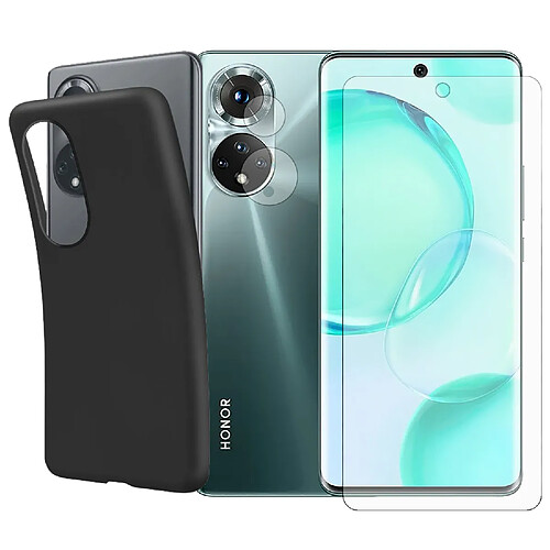 Protection intégrale Verre Trempé pour Honor 50 5G 6.57" + Verre Trempé Caméra Arrière + Coque souple silicone Noir -Visiodirect-