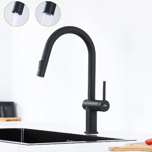 AURALUM MAX Mitigeur Cuisine Douchette Extractible,Robinet Evier avec 2 Fonctions,Robinet Cuisine Noir Pivotant à 360°,Mitigeur Evier Moderne