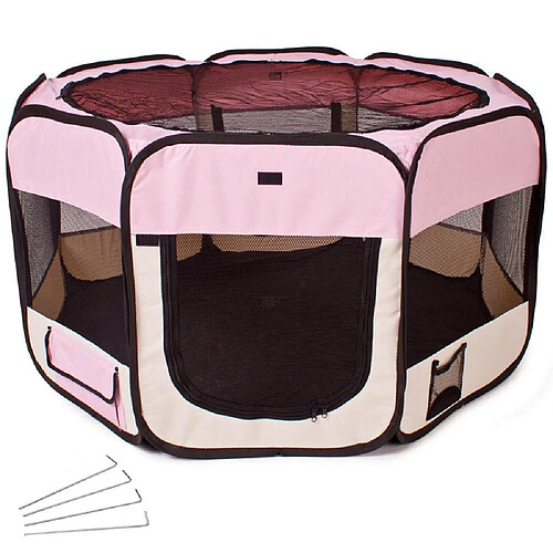 Helloshop26 Parc à chiots chiens enclos pour animaux pliable rose 125 x 125 x 64 cm 3708037