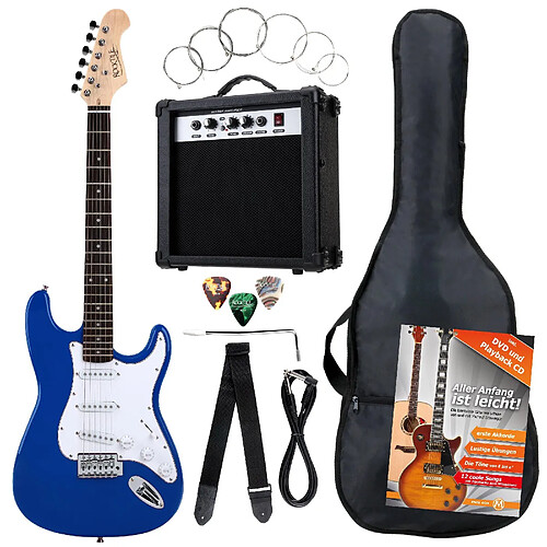 Pack Guitar Electrique Banger's Pack Set de Rocktile, 8 Pièces Bleu