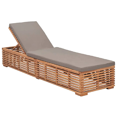 Helloshop26 Transat chaise longue bain de soleil lit de jardin terrasse meuble d'extérieur avec coussin gris foncé bois de teck solide 02_0012491