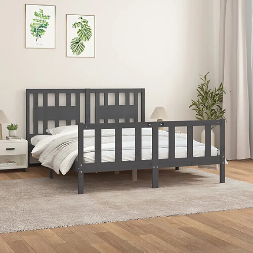 Maison Chic Lit adulte - Cadre de lit et tête de lit,Structure du lit Contemporain pour chambre gris bois de pin massif 150x200 cm -MN72464