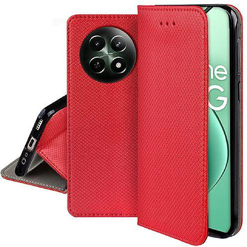 Htdmobiles Housse etui portefeuille avec coque interieure en silicone pour Realme 12x et Realme 12 5G + film ecran - ROUGE MAGNET