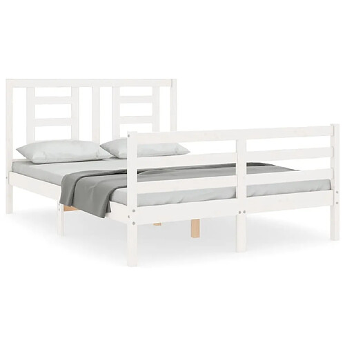 Maison Chic Cadre/structure de lit avec tête de lit pour adulte - Lit Moderne Chambre blanc 140x190 cm bois massif -MN13694