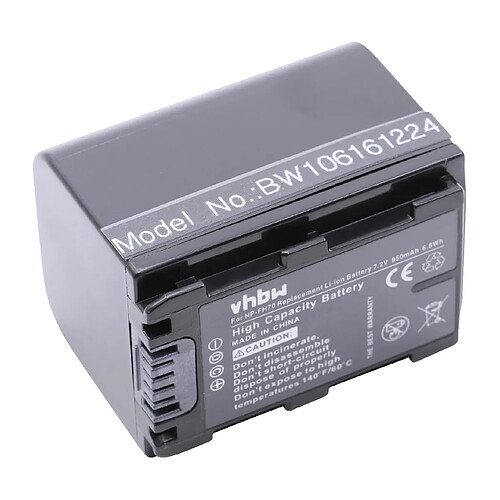 vhbw BATTERIE 950mAh pour SONY remplace NP-FH60 NP-FH70 pour DCR-HC 27 27E 37 37E 47 47E 51 51E 53 53E 62 62E 96 96E AFFICHAGE DU TEMPS RESTANT