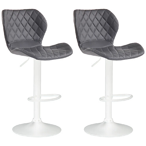 Decoshop26 Lot de 2 tabourets de bar avec coutures décoratives en forme de losanges en PVC gris et métal blanc 10_0004109