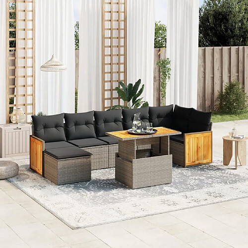 vidaXL Salon de jardin 8 pcs avec coussins gris résine tressée