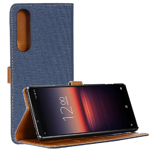 Etui en PU tissu bleu foncé pour votre Sony Xperia 1 II