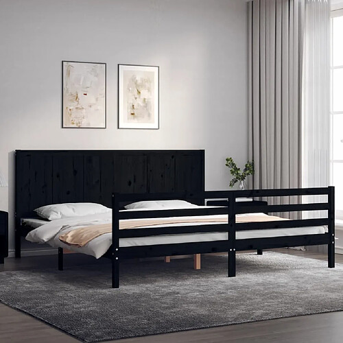 Maison Chic Lit adulte - Cadre Structure de lit avec tête de lit Contemporain noir 200x200 cm bois massif -MN95096