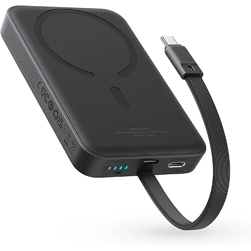 SANAG Batterie Externe Magsafe Pd 30W, 10000Mah Magnétique Power Bank Avec Câble Usb-C Intégré (Charge/Décharge) Pour Iphone 15/14/13/12 Series, Magsafe Batterie, Chargeur Portable Puissante, Noir