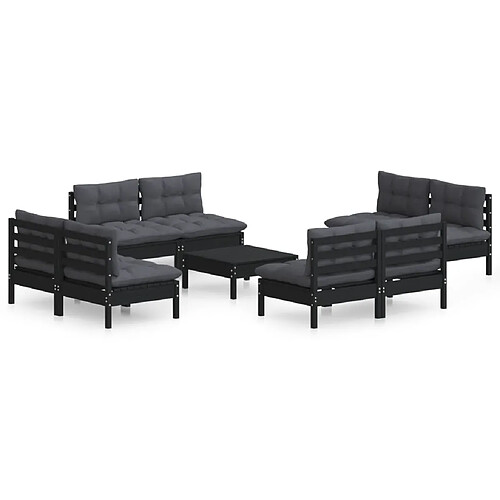 Maison Chic Salon de jardin 9 pcs + coussins - Mobilier/Meubles de jardin - Table et chaises d'extérieur anthracite Bois de pin -MN10241