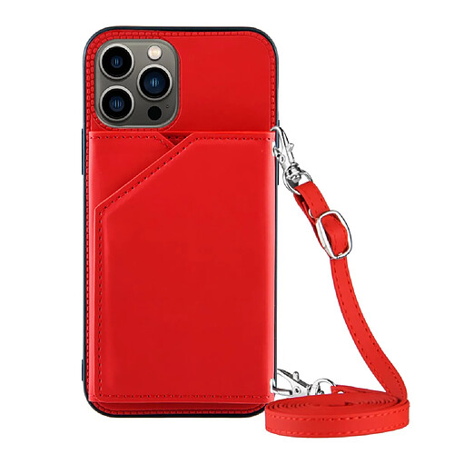 Coque en TPU + PU avec béquille, bandoulière et porte-cartes rouge pour votre Apple iPhone 13 Pro 6.1 pouces